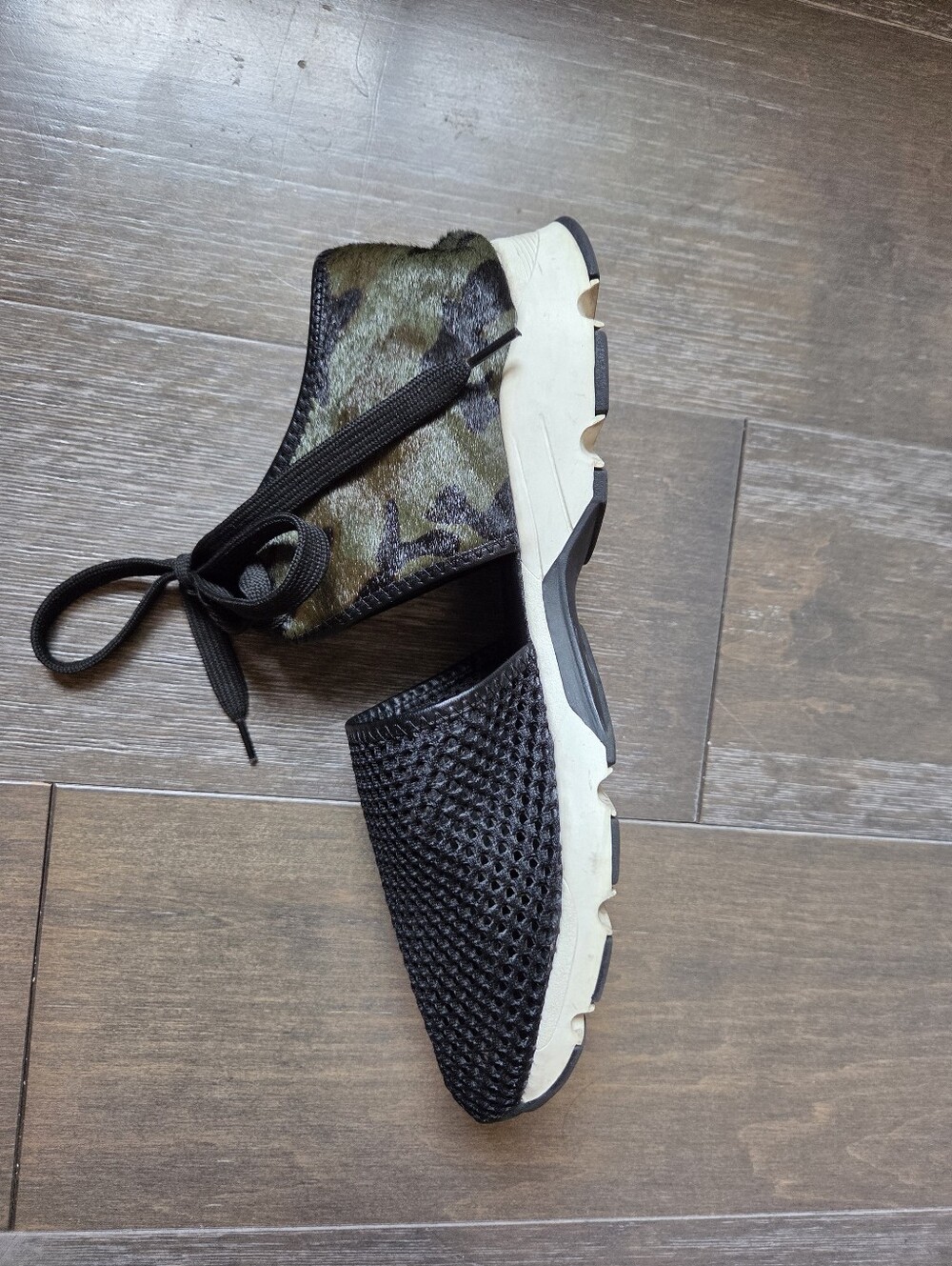 ALL BLACK (Rare Calf) Hair Camo Mesh Black Chunky Lace-Up Shoes EU 41/10 - Picture 2 of 7